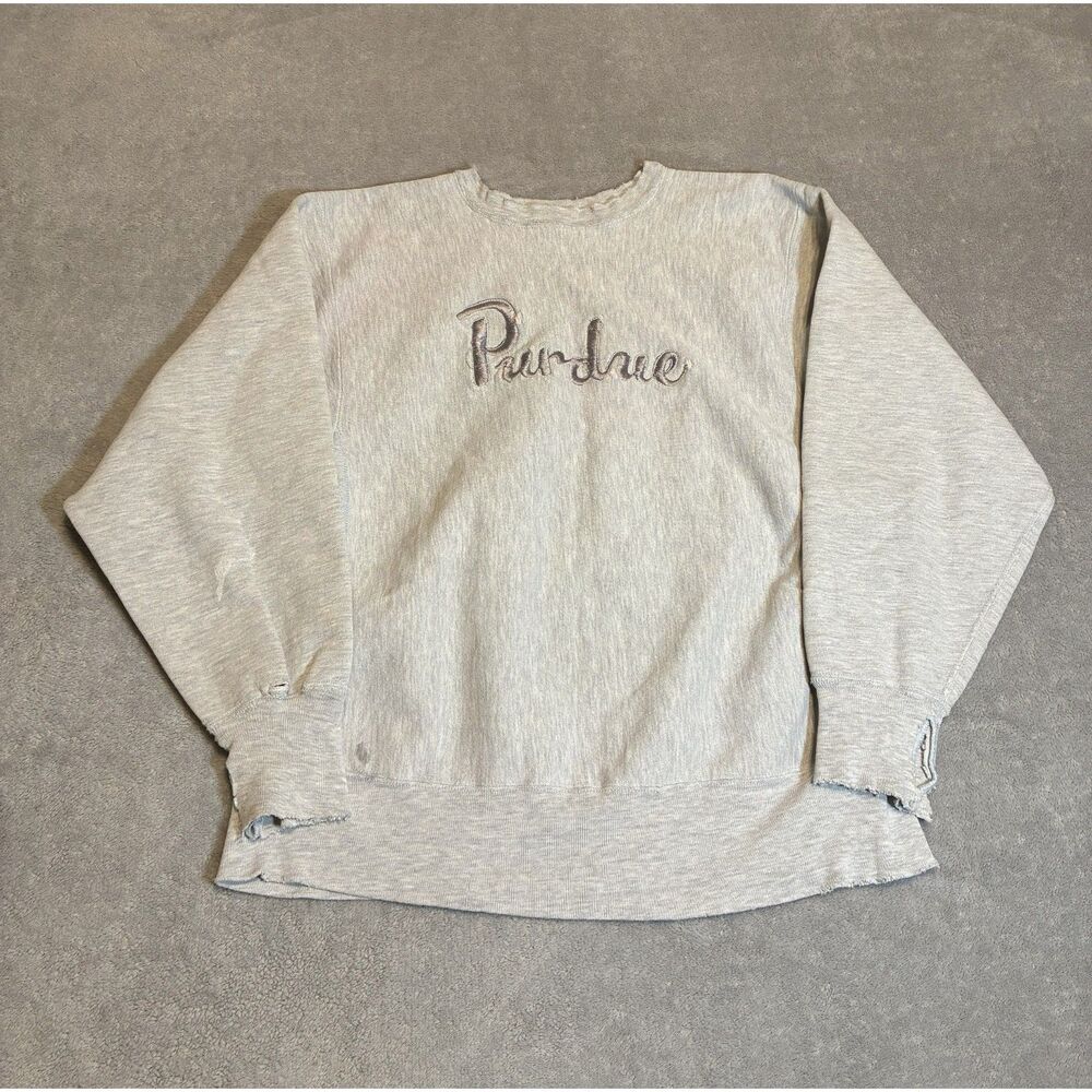 Champion Purdue Reverse Weave Distressed Embroidered Crewneck